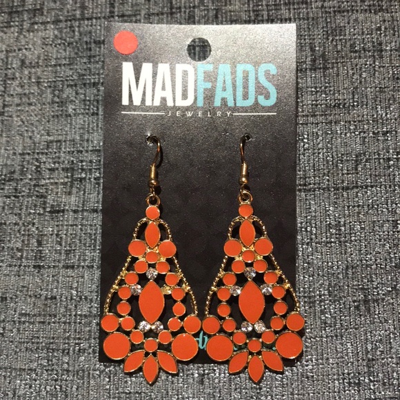 Orange Styled Drop Earrings wi/ Cubic Zirconia - Picture 1 of 4